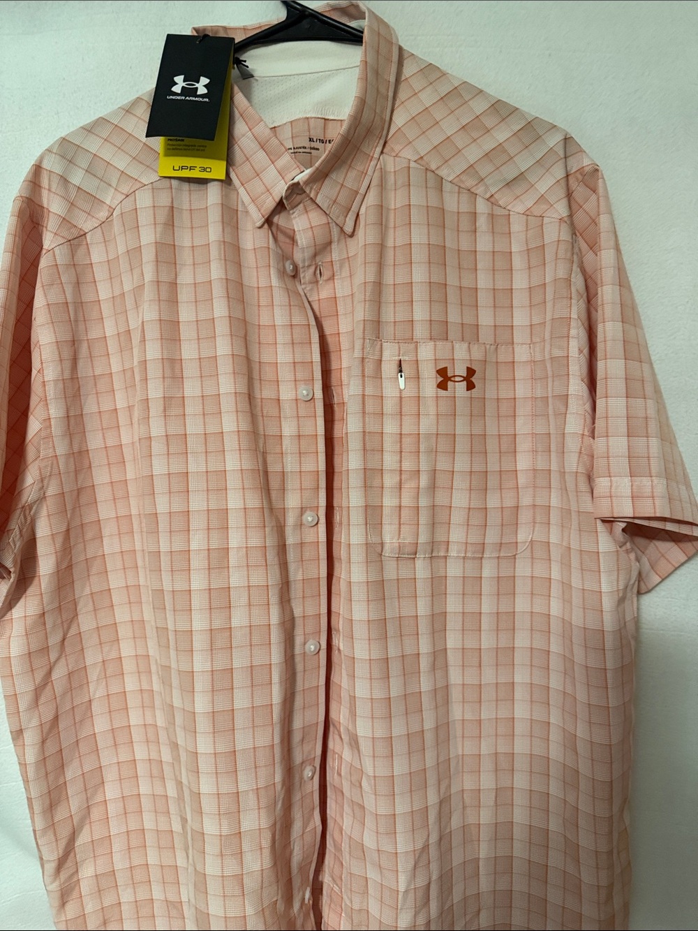 Under Armour Men’s Peach Plaid Short-Sleeve Button-Down Shirt